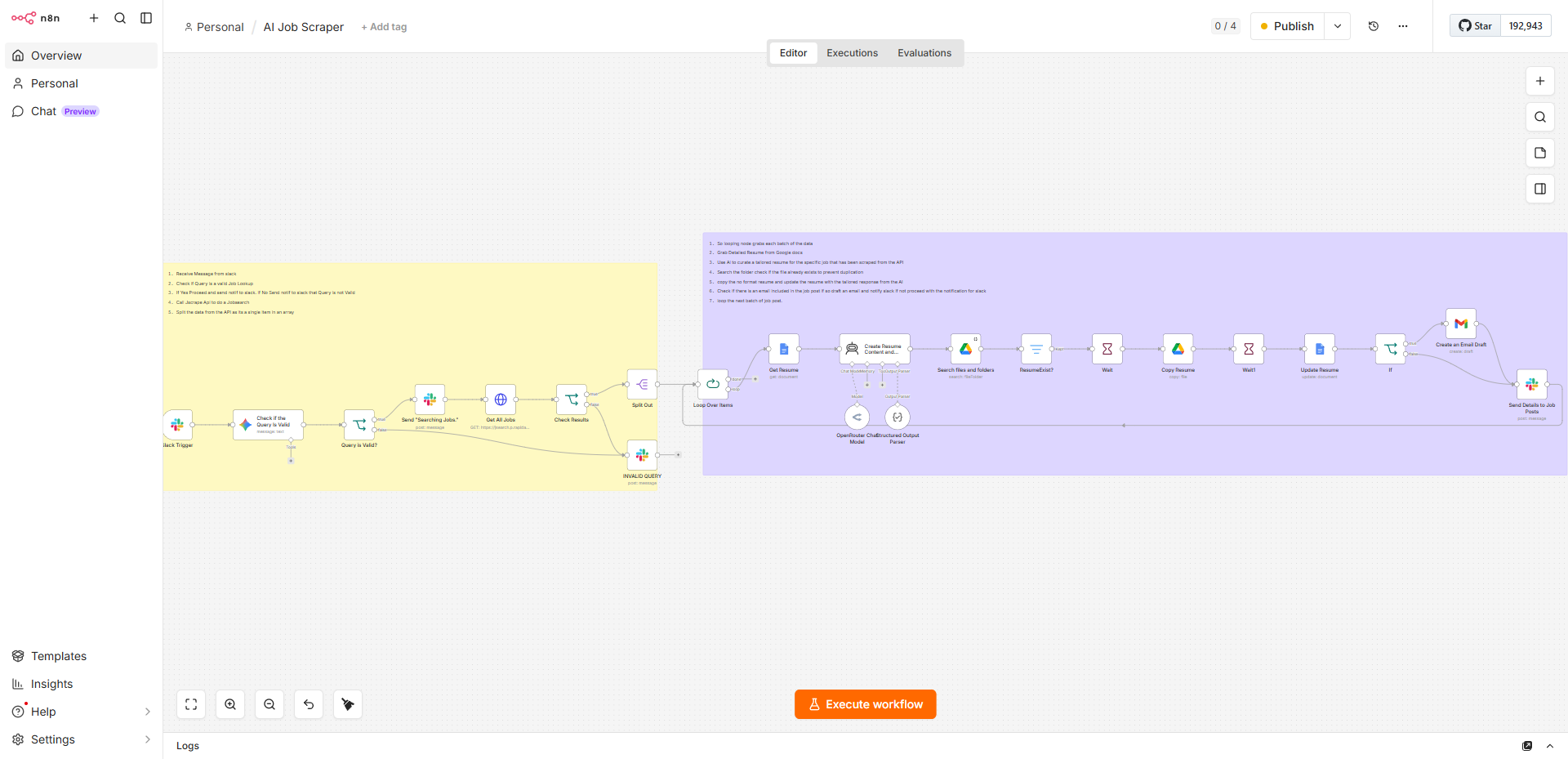 AI Job Scraper & Resume Tailor workflow screenshot