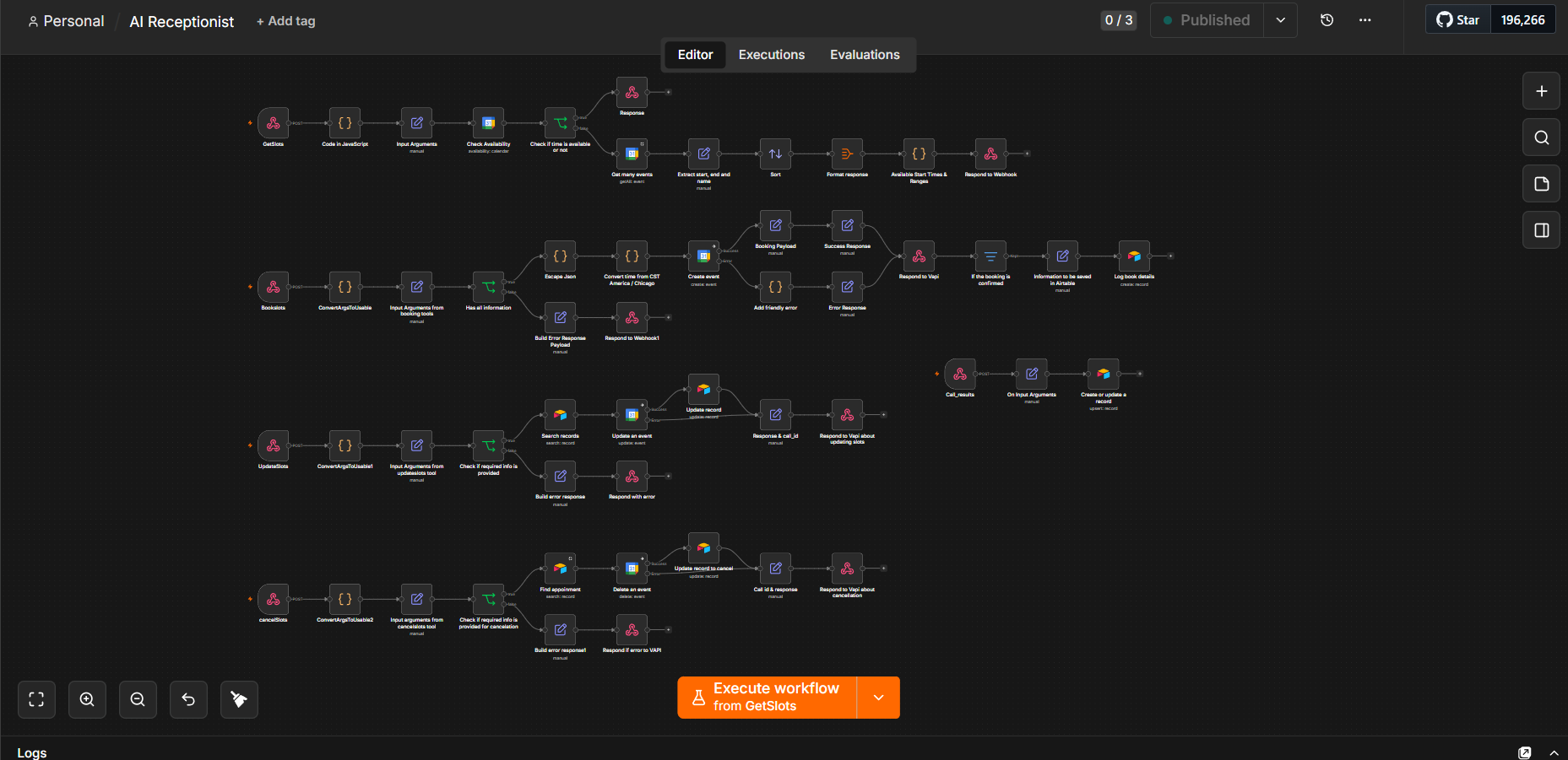 Voice AI Receptionist workflow screenshot